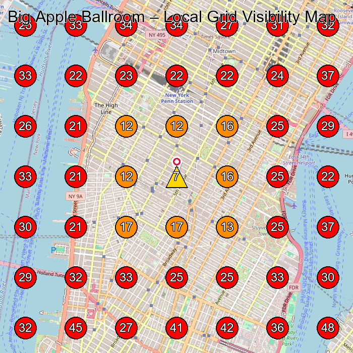 Big Apple Ballroom GeoGrid visibility map for Dance School in New York